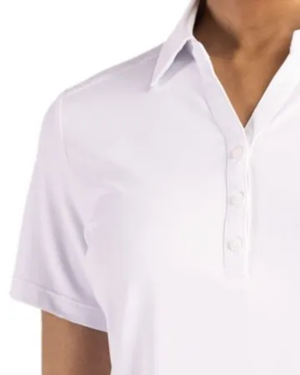 Closeup of a LCK00199 Cutter & Buck Forge Eco Stretch Recycled Womens Short Sleeve Polo
