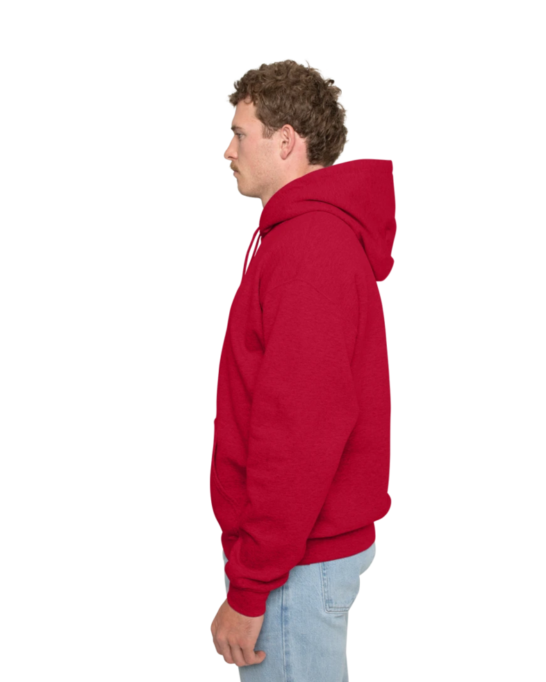 Image of a model wearing a 18500 Gildan Blend Pullover Hooded Sweatshirt