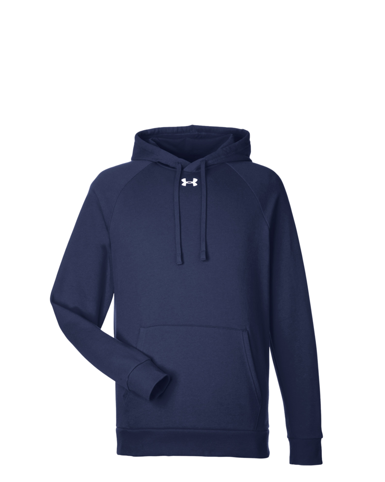 Image of a model wearing a 1379757 Under Armour Men's Rival Fleece Hooded Sweatshirt