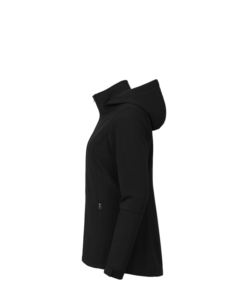Image of a model wearing a EB537 Eddie Bauer Ladies Hooded Soft Shell Parka