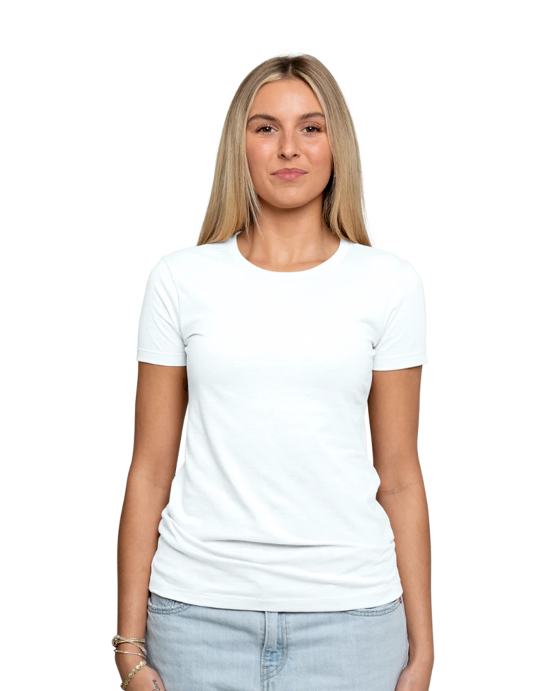 Image of a model wearing a NL6610 Next Level Ladies' CVC Tee