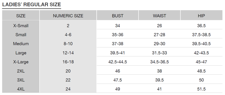 Size chart for a LCK00153 Cutter & Buck Forge Heathered Stretch Womens Blade Top
