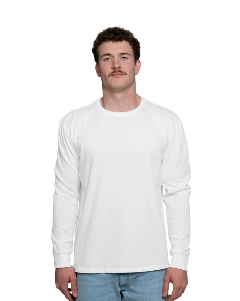 Image of a model wearing a PC099LS Port & Company Pigment-Dyed Long Sleeve Tee