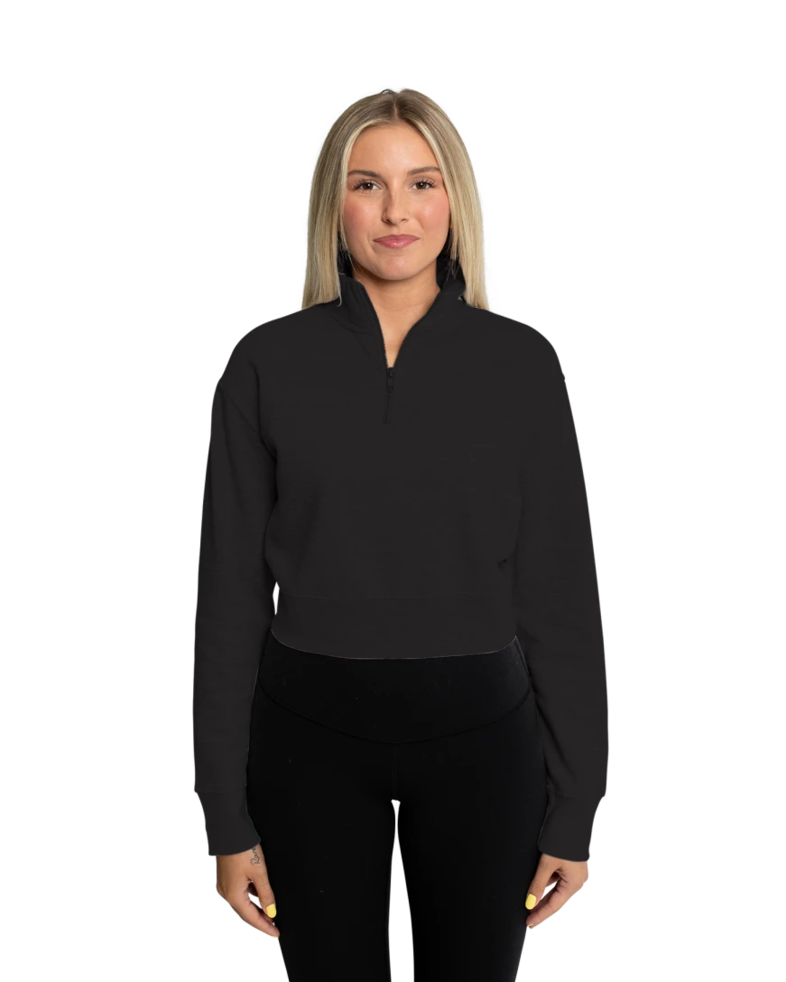 Image of a model wearing a DT6111 District® Women’s V.I.T.™ Fleece 1/2-Zip