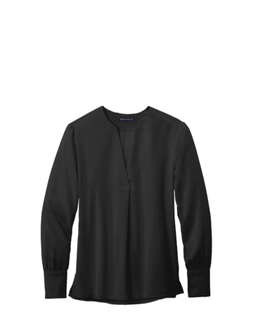 Model wearing a BB18009 Brooks Brothers® Women’s Open-Neck Satin Blouse