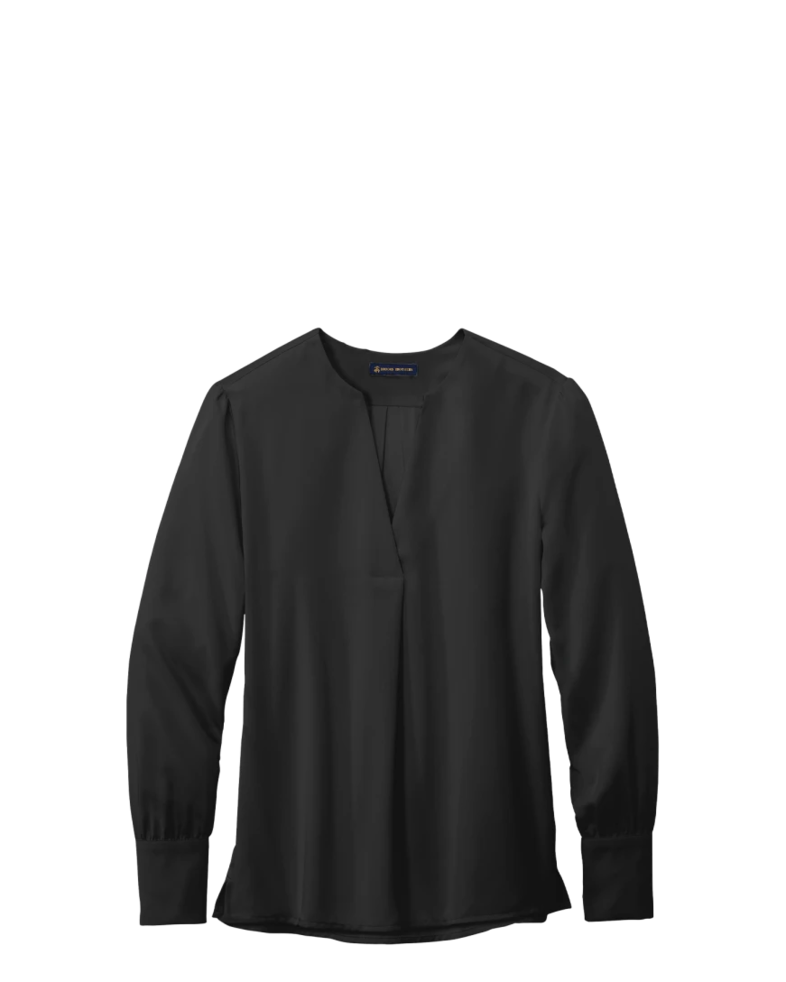 Image of a model wearing a BB18009 Brooks Brothers® Women’s Open-Neck Satin Blouse