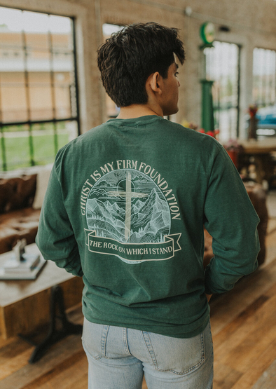 Customer wearing a CC6014 Comfort Colors Garment Dyed Long-Sleeve T-Shirt