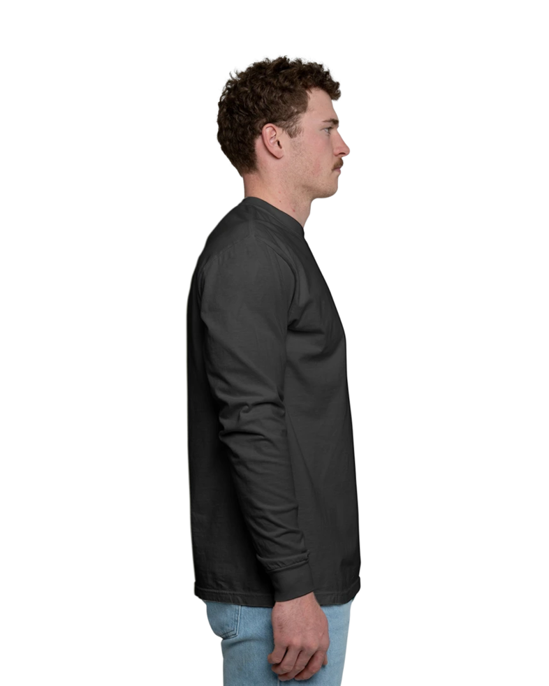 Image of a model wearing a CC6014 Comfort Colors Garment Dyed Long-Sleeve T-Shirt
