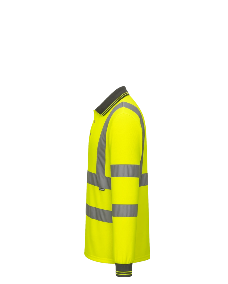 Image of a model wearing a S277 Portwest Hi-Vis Long Sleeve Polo Shirt