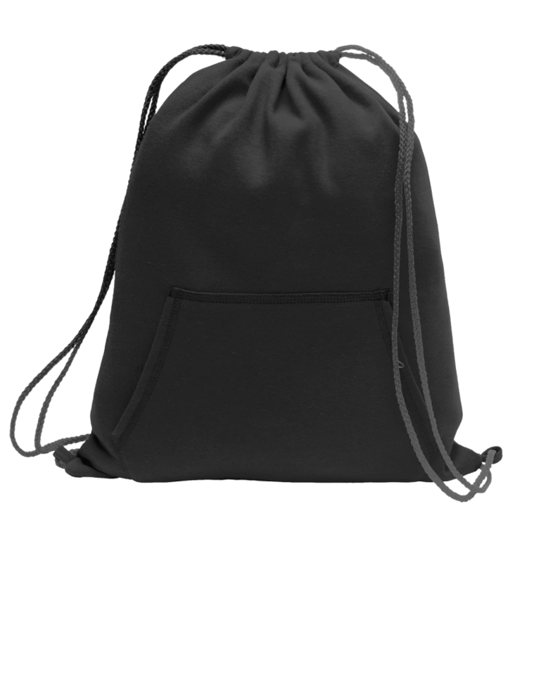 Image of a model wearing a BG614 Port & Company Core Fleece Sweatshirt Cinch Pack