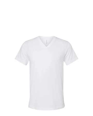 Model wearing a 3005CVC Bella + Canvas Unisex Heather CVC V-Neck Tee