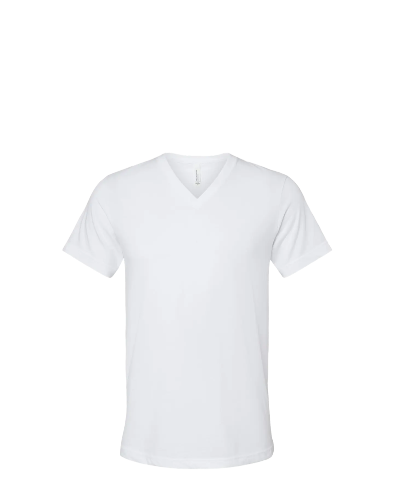 Image of a model wearing a 3005CVC Bella + Canvas Unisex Heather CVC V-Neck Tee