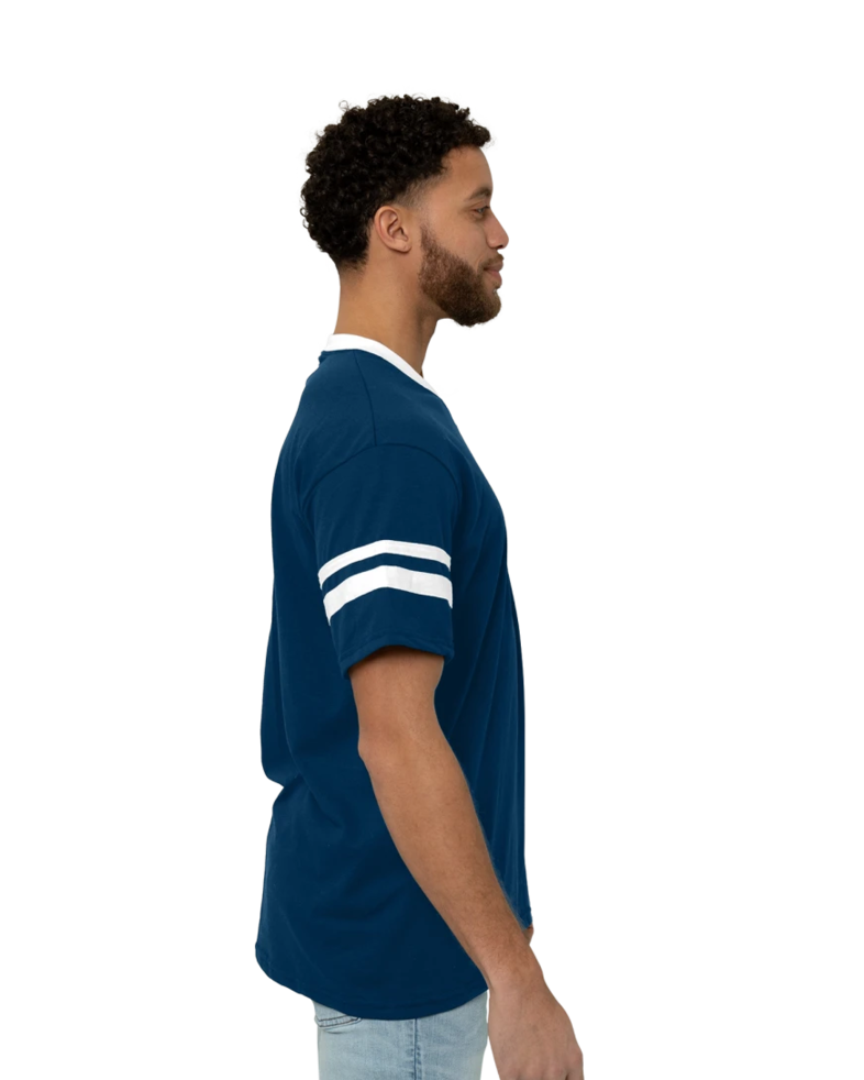 Image of a model wearing a 360 Augusta Double Sleeve Stripe Jersey