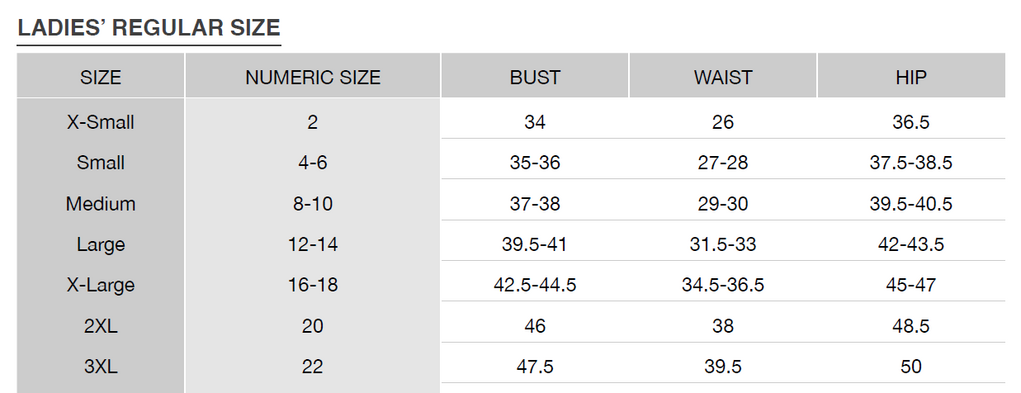 Size chart for a LCK00068 Cutter & Buck Forge Tonal Stripe Stretch Half Zip Womens Top