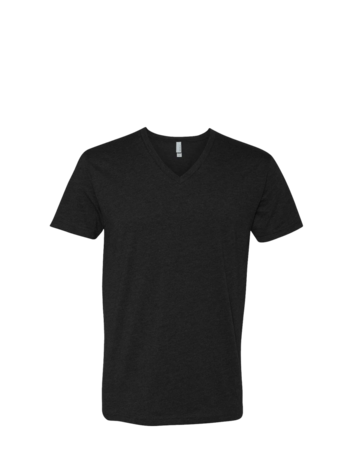 Model wearing a Next Level 6240 Fitted CVC V-Neck T-Shirt