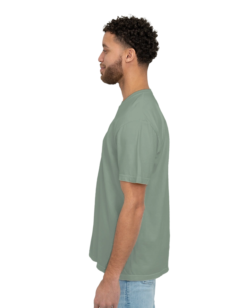 Image of a model wearing a CC1717 Comfort Colors Pigment Dyed Short Sleeve Shirt