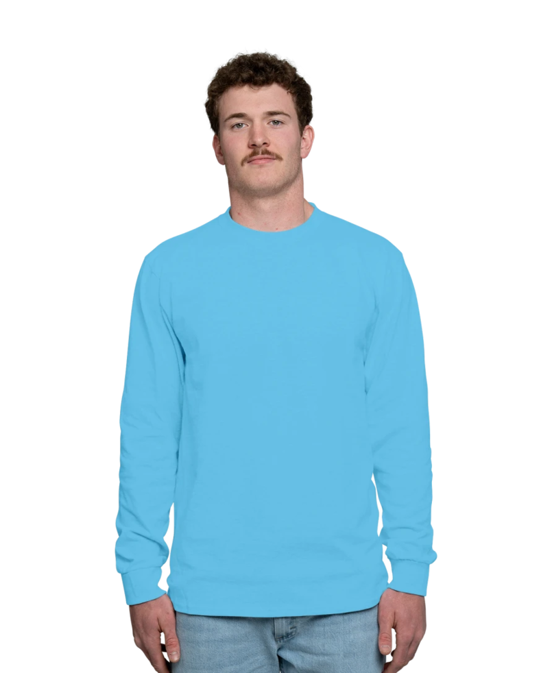 Image of a model wearing a PC54LS Port & Company Long Sleeve Core Cotton Tee