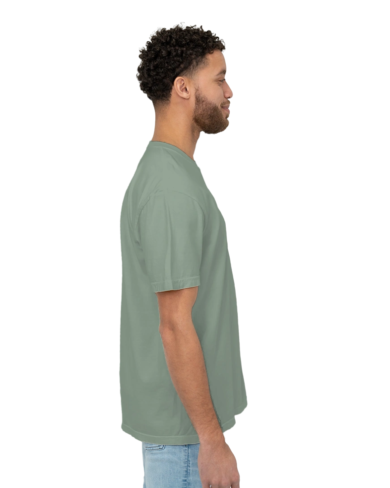 Image of a model wearing a CC1717 Comfort Colors Pigment Dyed Short Sleeve Shirt