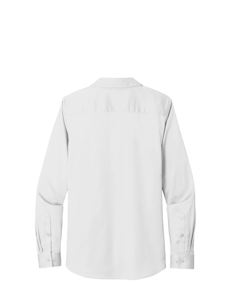 Image of a model wearing a LW808 Port Authority Ladies Long Sleeve SuperPro React Twill Shirt