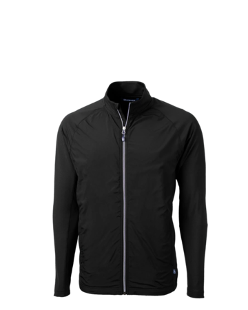 Model wearing a MCC00032 Cutter & Buck Adapt Eco Knit Hybrid Recycled Mens Full Zip Jacket