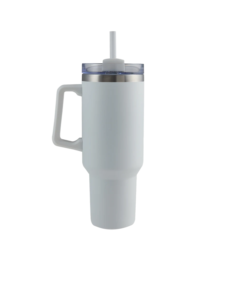 Image of a model wearing a 4744 40 oz. Alaskan Stainless Steel Mug