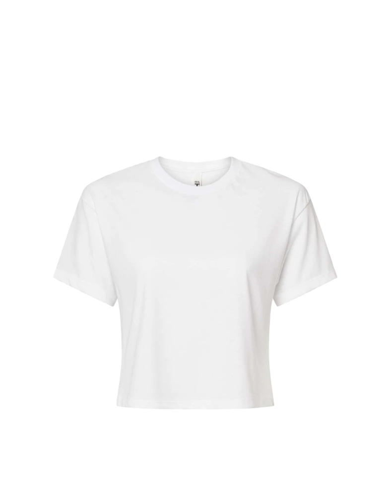 Image of a model wearing a 1580 Next Level Women's Ideal Crop Tee