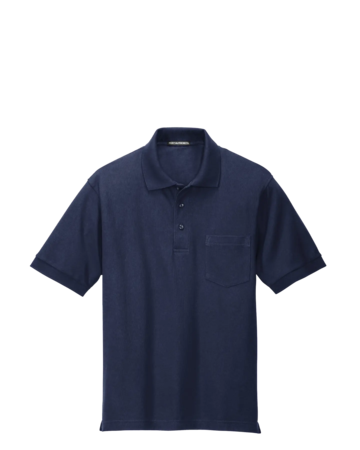 Model wearing a K500P Port Authority Silk Touch Polo with Pocket