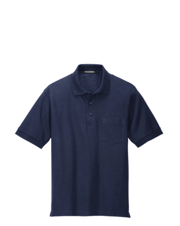 Model wearing a K500P Port Authority Silk Touch Polo with Pocket
