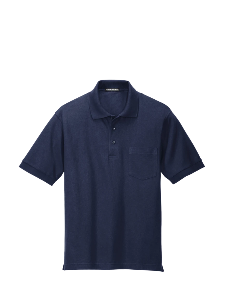 Image of a model wearing a K500P Port Authority Silk Touch Polo with Pocket