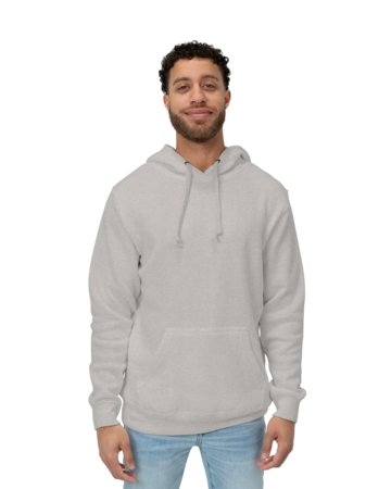 Model wearing a 8871 J. America Tri-Blend Hooded Pullover Sweatshirt