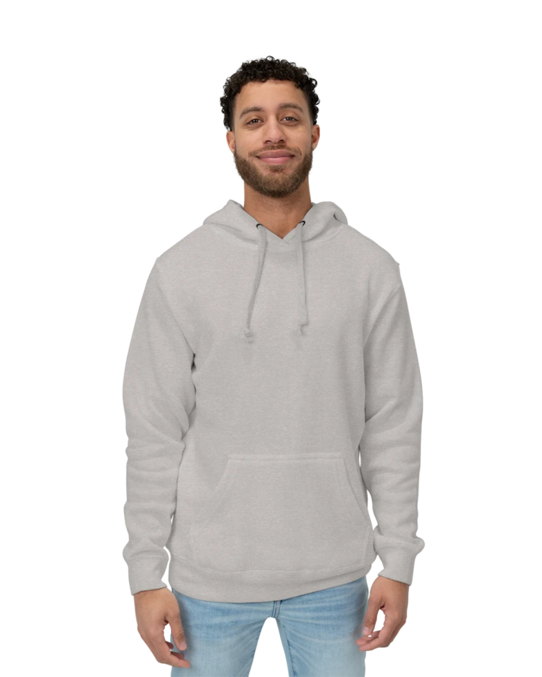 Image of a model wearing a 8871 J. America Tri-Blend Hooded Pullover Sweatshirt