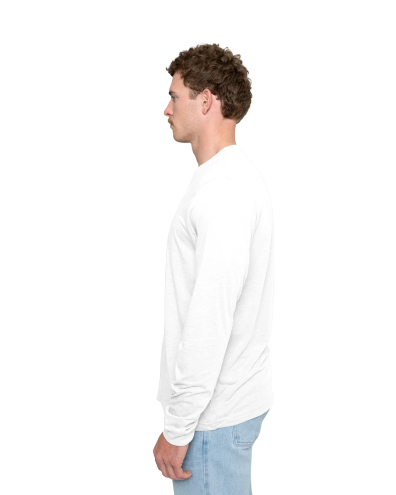 Image of a model wearing a 3513 Bella + Canvas Unisex Triblend Long Sleeve Tee