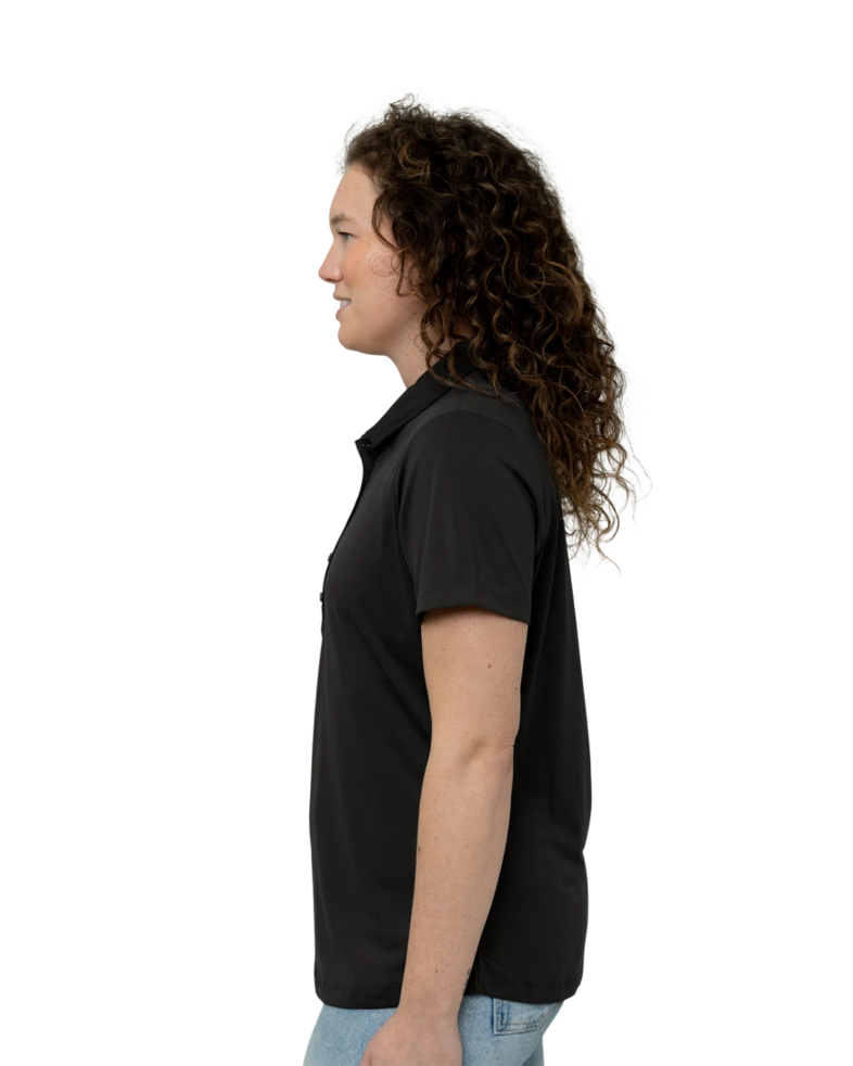 Image of a model wearing a LK864 Port Authority® Ladies C-FREE™ Snag-Proof Polo