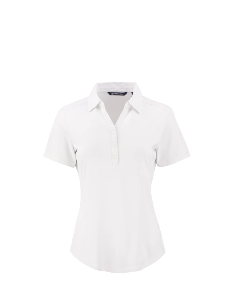 Image of a model wearing a LCK00199 Cutter & Buck Forge Eco Stretch Recycled Womens Short Sleeve Polo