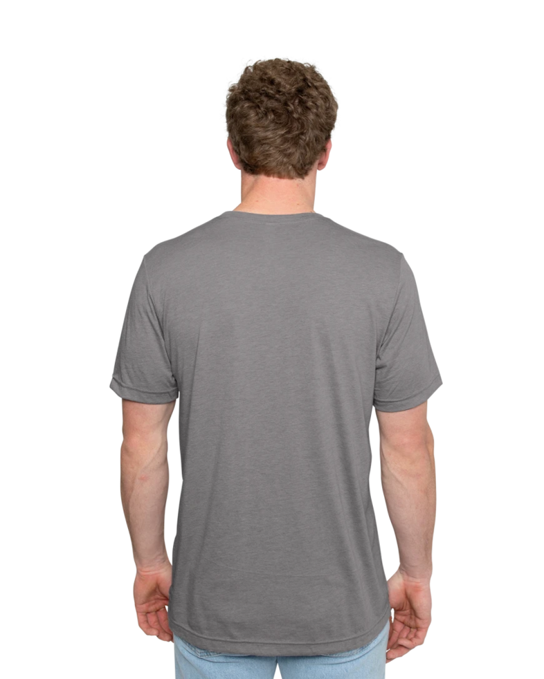 Image of a model wearing a 3413 Bella + Canvas Tri-Blend Tee