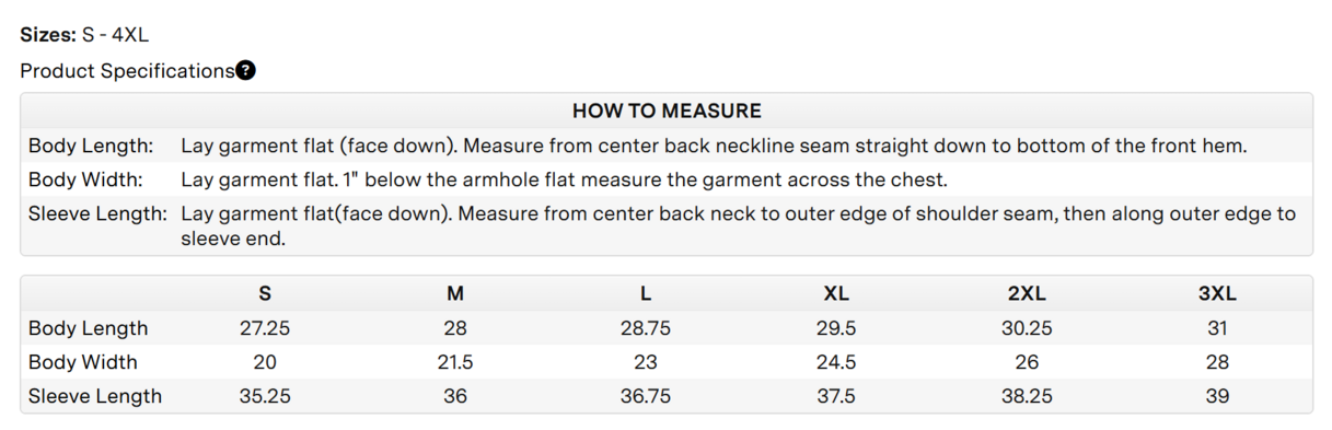 Size chart for a N18090 Nautica Explorer Fleece Quarter-Zip