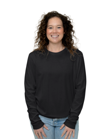 Model wearing a NL3601 Next Level Premium Fitted Long Sleeve Crew Tee