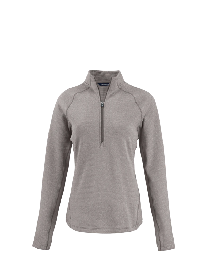 Image of a model wearing a LCK00182 Cutter & Buck Peshastin Eco Fleece Recycled Womens Half Zip Pullover