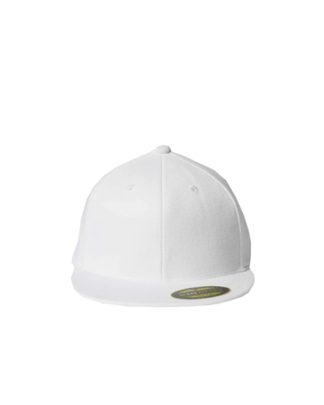 Model wearing a 6210 Flexfit Premium Flat Bill Fitted Cap