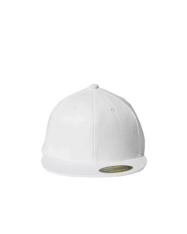 Image of a model wearing a 6210 Flexfit Premium Flat Bill Fitted Cap