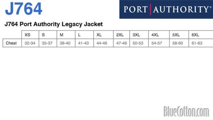 Size chart for a J764 Port Authority Legacy Jacket