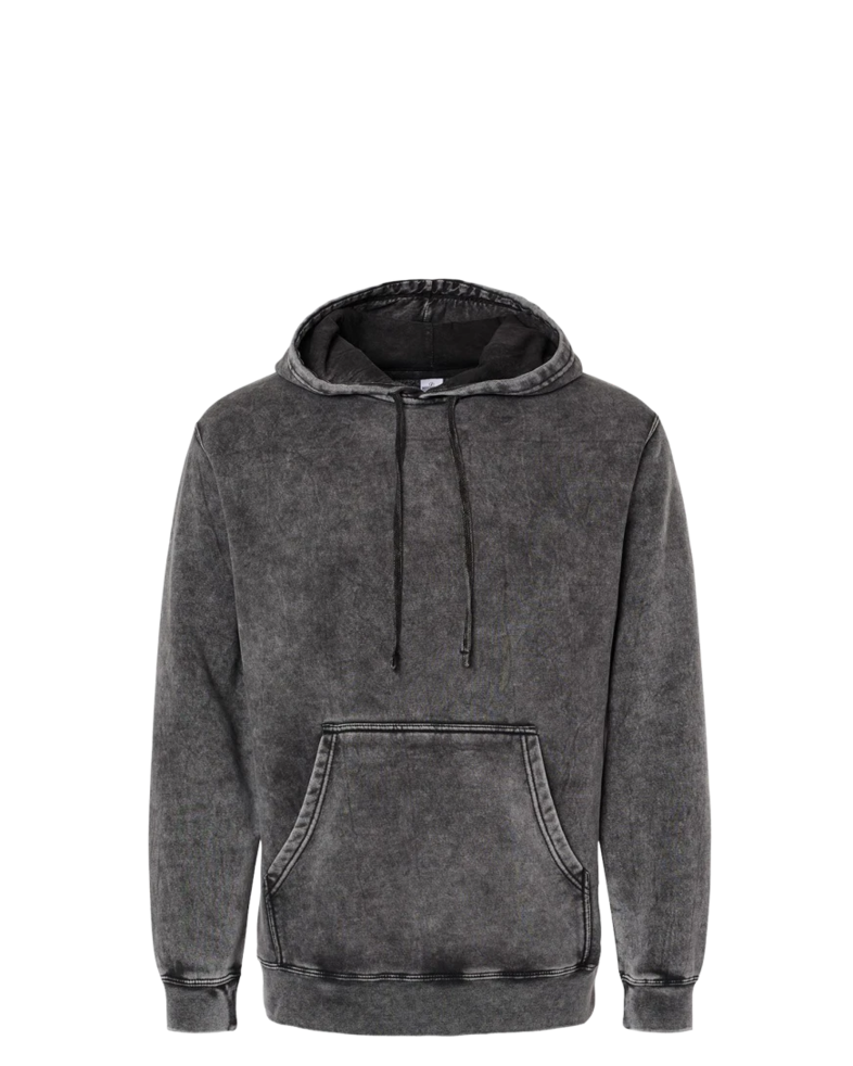 Image of a model wearing a PRM4500MW Independent Trading Co. Unisex Midweight Mineral Wash Hooded Sweatshirt
