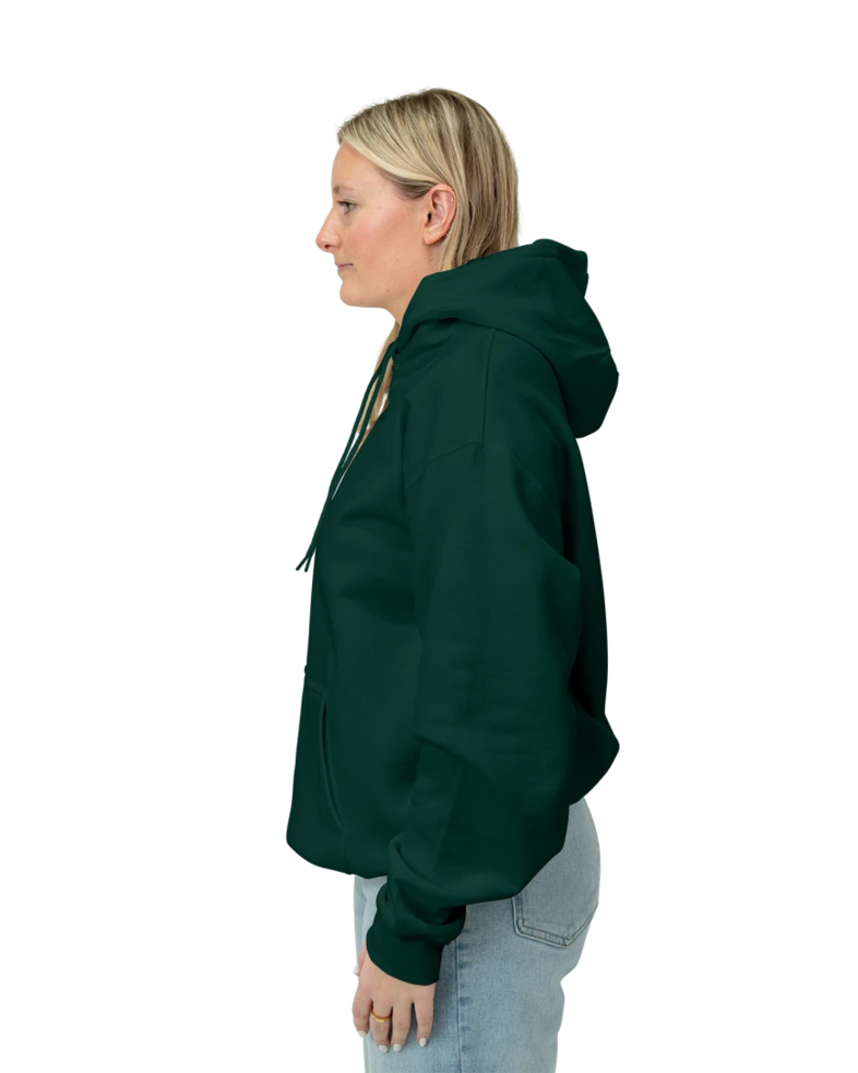 Image of a model wearing a PC90H Port & Company Essential Fleece Pullover Hooded Sweatshirt