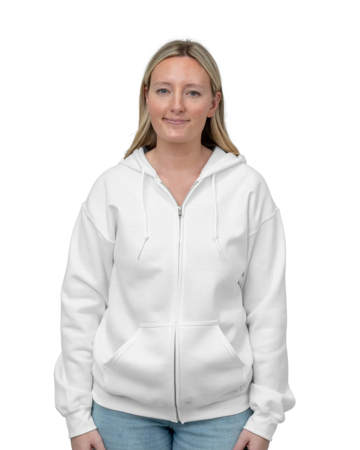 Model wearing a 18600 Gildan Heavy Blend Full Zip Hood