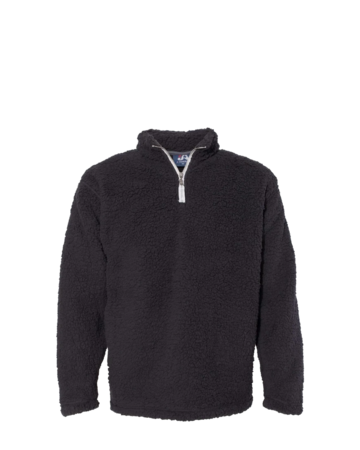 Model wearing a 8454 J. America Sherpa Quarter-Zip Pullover