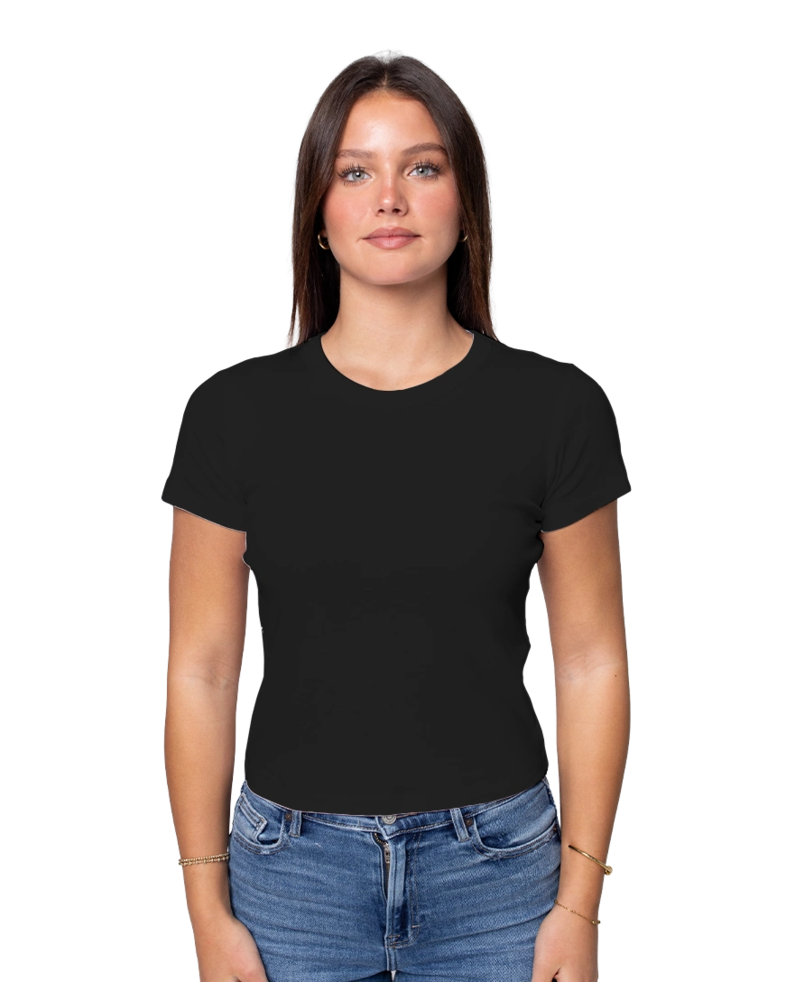 Image of a model wearing a 4074 AS Colour Women's Organic Rib Baby Tee