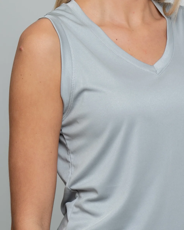 Closeup of a LST352 Sport-Tek Ladies Sleeveless PosiCharge Competitor V-Neck Tee
