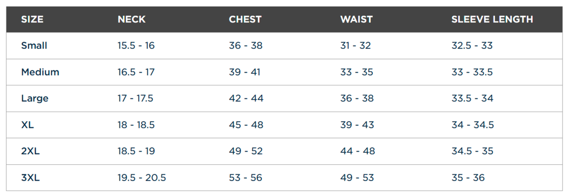 Size chart for a MQK00110 Clique Lift Eco Performance Half Zip Unisex Pullover
