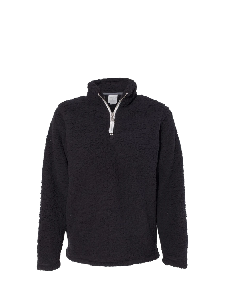 Image of a model wearing a 8451 J. America Women’s Epic Sherpa Quarter-Zip Pullover