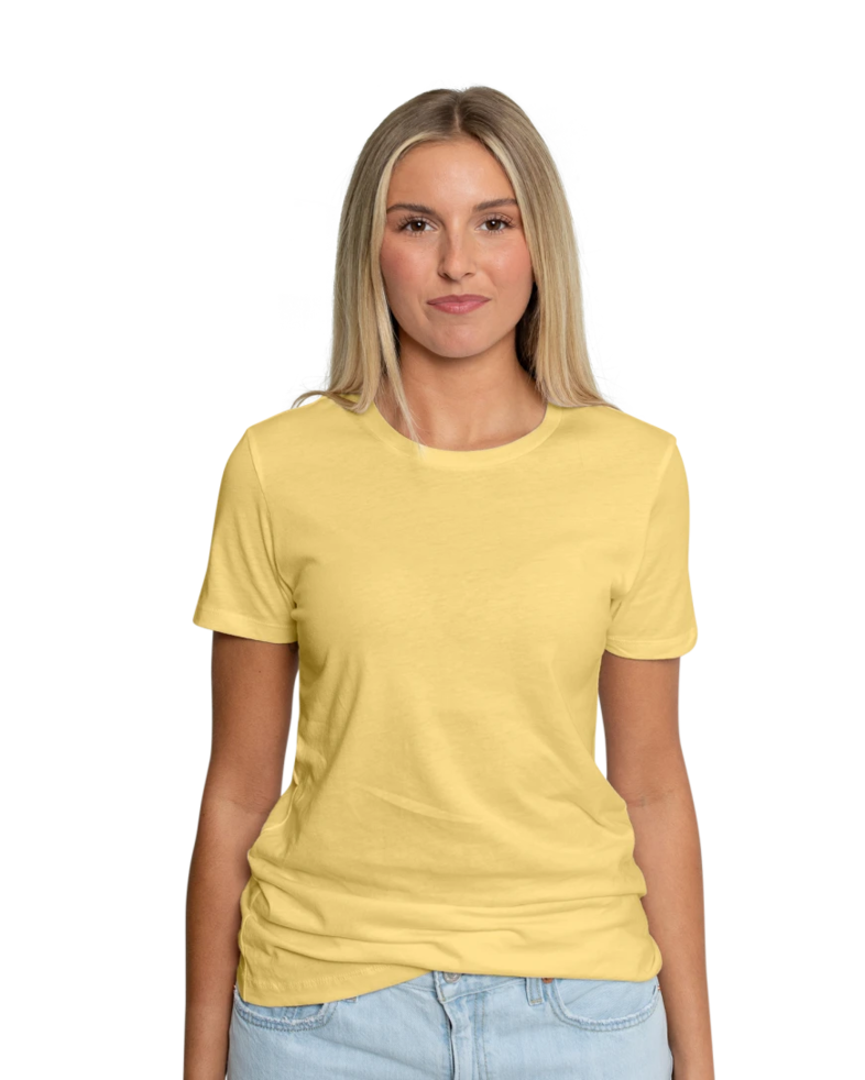 Image of a model wearing a NL3900 Next Level Ladies Boyfriend Tee